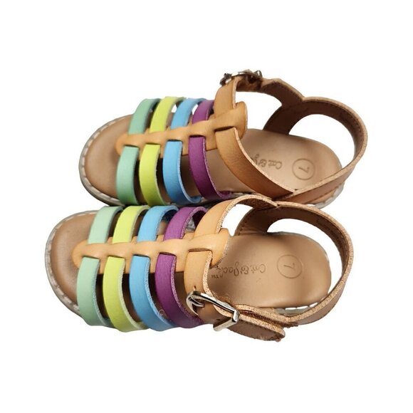 Cat & Jack Girls Rainbow Strappy Sandals Size 7 Velcro Closure Non-Marking Sole - Picture 8 of 9